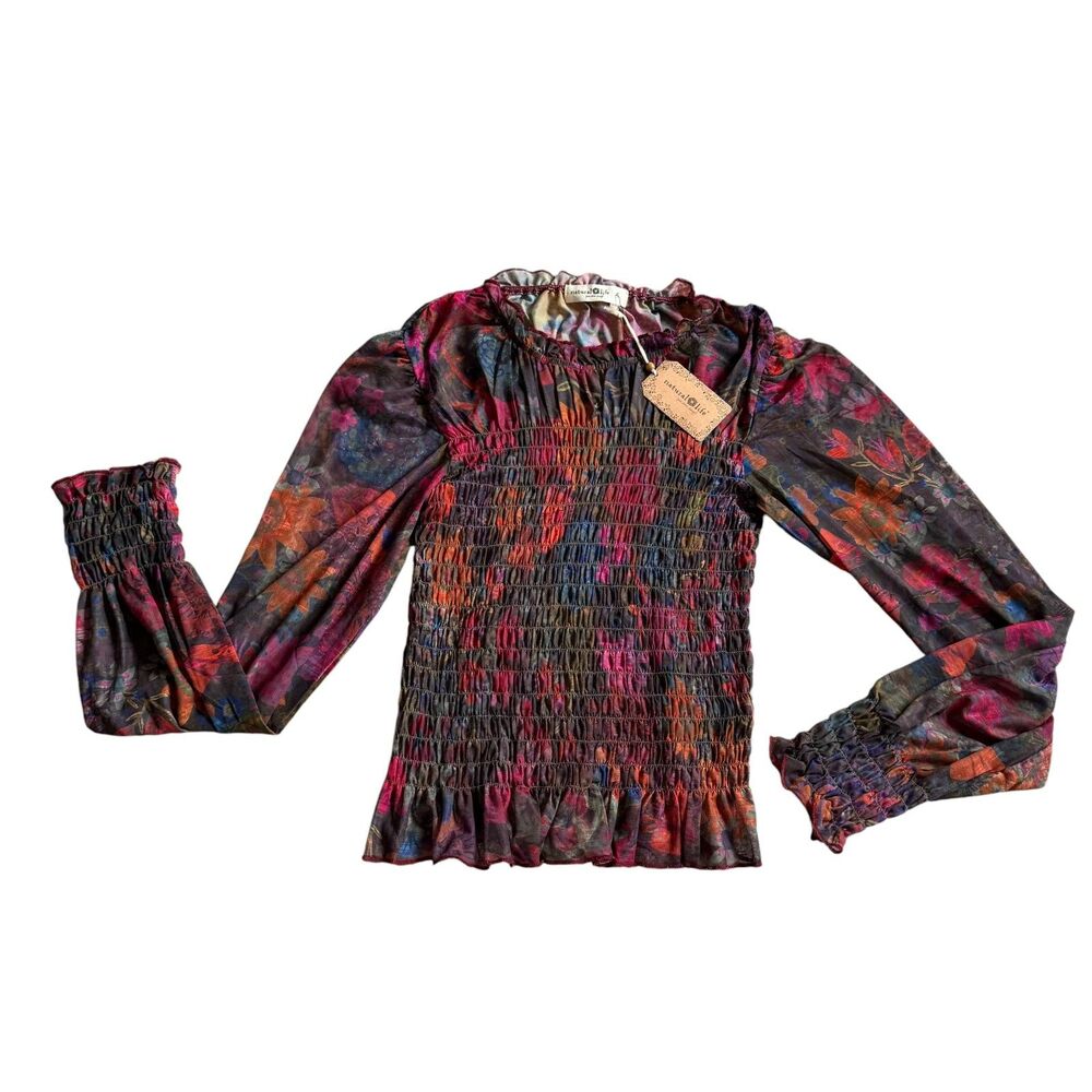 NWT Natural Life Womens Sheer Top Size S Boho Floral Flowers Cottagecore Pink